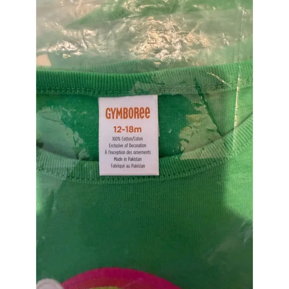 NWT Gymboree Green W/Embroidered Rainbow Top & Shamrock Hair Clips -